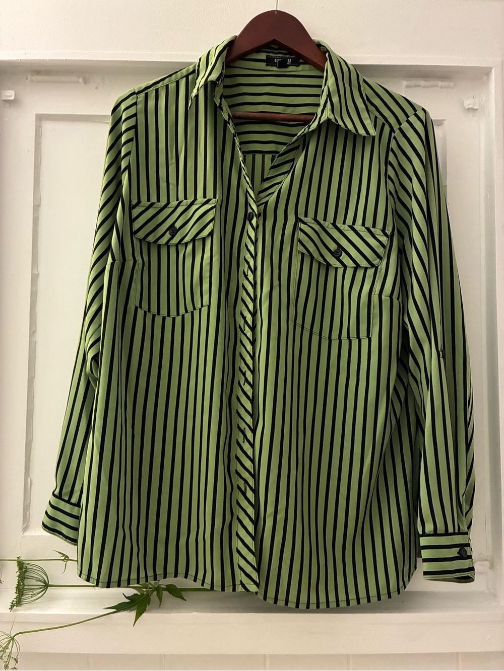 Elementz Green and Black Vertical Stripe Button-Down Shirt